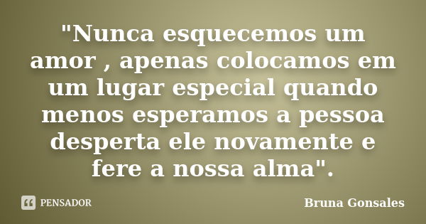 "Nunca esquecemos um amor , apenas colocamos em um lugar especial quando menos esperamos a pessoa desperta ele novamente e fere a nossa alma".... Frase de Bruna Gonsales.