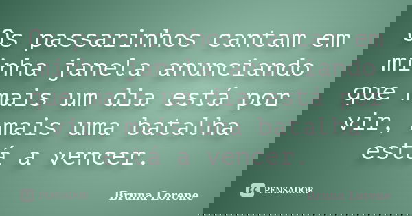 Os passarinhos cantam em minha janela anunciando que mais um dia está por vir, mais uma batalha está a vencer.... Frase de Bruna Lorene.