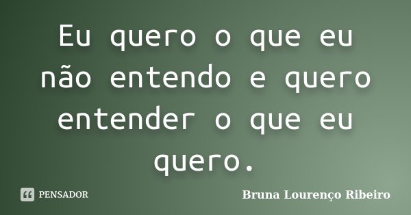 Eu quero o que eu não entendo e quero entender o que eu quero.... Frase de Bruna Lourenço Ribeiro.
