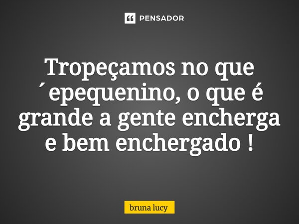 Tropeçamos no que ´epequenino, o que é grande a gente encherga e bem enchergado !⁠... Frase de bruna Lucy.