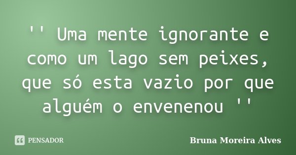 '' Uma mente ignorante e como um lago sem peixes, que só esta vazio por que alguém o envenenou ''... Frase de Bruna Moreira Alves.