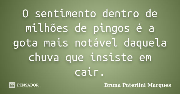 O sentimento dentro de milhões de pingos é a gota mais notável daquela chuva que insiste em cair.... Frase de Bruna Paterlini Marques.