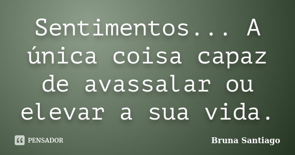 Sentimentos... A única coisa capaz de avassalar ou elevar a sua vida.... Frase de Bruna Santiago.