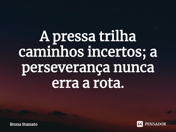 ⁠A pressa trilha caminhos incertos; a perseverança nunca erra a rota.... Frase de Bruna Stamato.