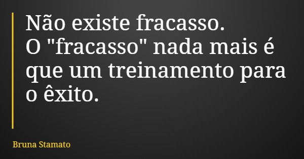 Não existe fracasso. O "fracasso" nada mais é que um treinamento para o êxito.... Frase de Bruna Stamato.
