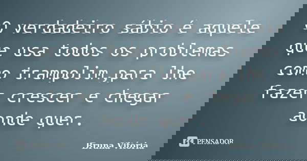 O verdadeiro sábio é aquele que usa todos os problemas como trampolim,para lhe fazer crescer e chegar aonde quer.... Frase de Bruna Vitória.