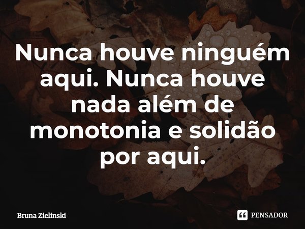 ⁠Nunca houve ninguém aqui. Nunca houve nada além de monotonia e solidão por aqui.... Frase de Bruna Zielinski.