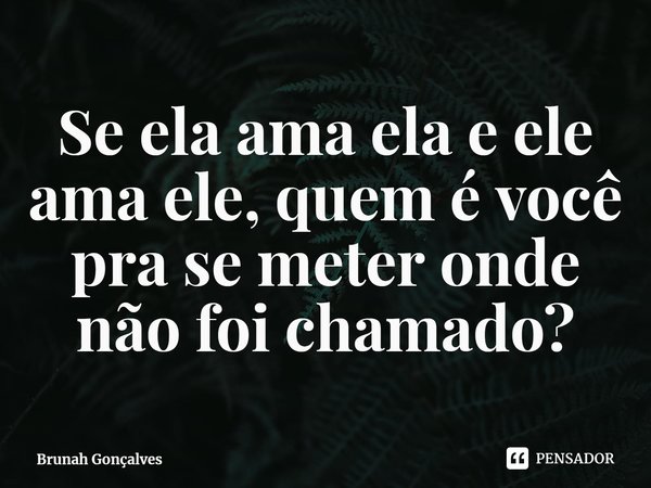 ⁠Se ela ama ela e ele ama ele, quem é você pra se meter onde não foi chamado?... Frase de Brunah Gonçalves.