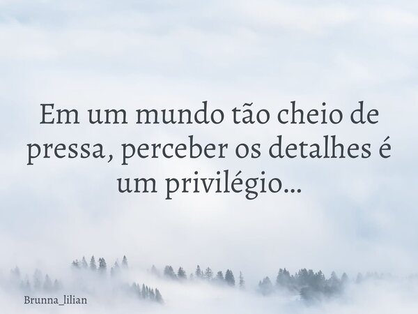 Em um mundo tão cheio de pressa, perceber os detalhes é um privilégio…... Frase de Brunna_lilian.