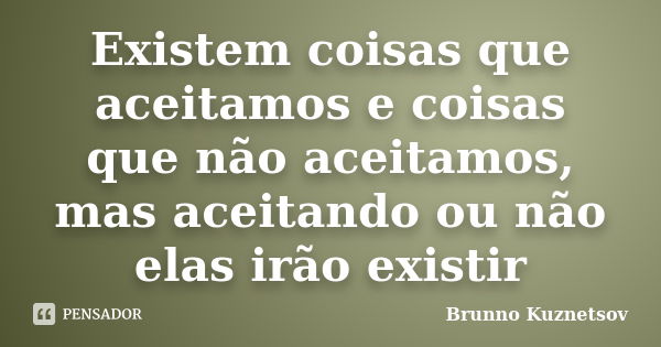 Existem coisas que aceitamos e coisas que não aceitamos, mas aceitando ou não elas irão existir... Frase de Brunno Kuznetsov.