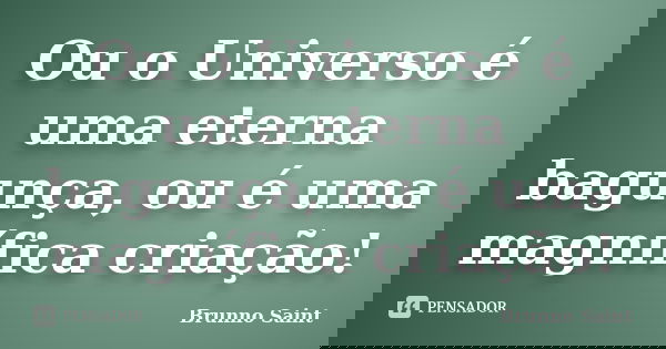 Ou o Universo é uma eterna bagunça, ou é uma magnífica criação!... Frase de Brunno Saint.
