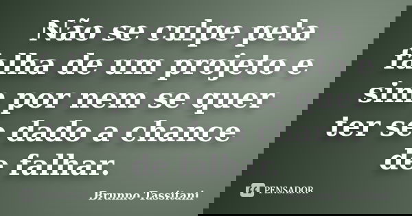 Não se culpe pela falha de um projeto e sim por nem se quer ter se dado a chance de falhar.... Frase de Brunno Tassitani.