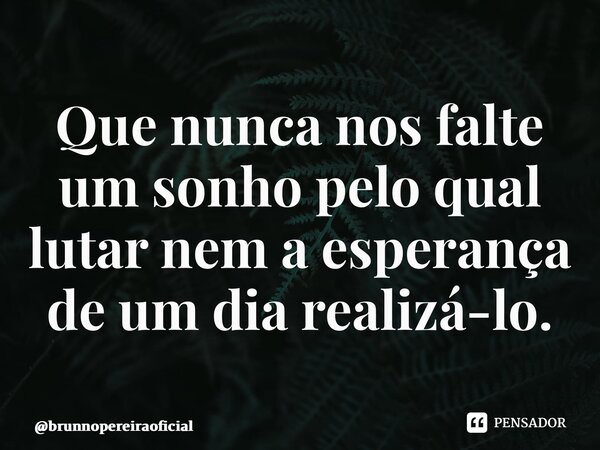 ⁠Que nunca nos falte um sonho pelo qual lutar nem a esperança de um dia realizá-lo.... Frase de brunnopereiraoficial.