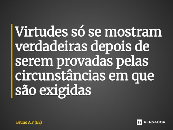 ⁠Virtudes só se mostram verdadeiras depois de serem provadas pelas circunstâncias em que são exigidas... Frase de Bruno A.F (B2).