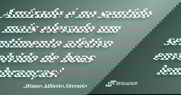Amizade é no sentido mais elevado um sentimento afetivo envolvido de boas lembranças!... Frase de Bruno Alberto Ferreira.