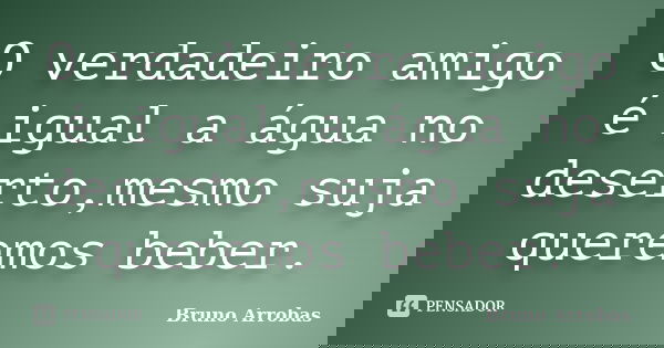 O verdadeiro amigo é igual a água no deserto,mesmo suja queremos beber.... Frase de Bruno Arrobas.