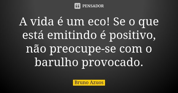 A vida é um eco! Se o que está emitindo é positivo, não preocupe-se com o barulho provocado.... Frase de Bruno Azüos.