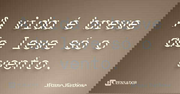 A vida é breve de leve só o vento.... Frase de Bruno Barbosa.