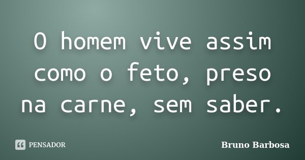 O homem vive assim como o feto, preso na carne, sem saber.... Frase de Bruno Barbosa.