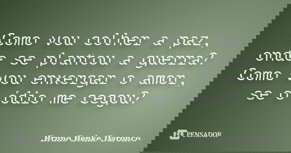 Como vou colher a paz, onde se plantou a guerra? Como vou enxergar o amor, se o ódio me cegou?... Frase de Bruno Benke Daronco.