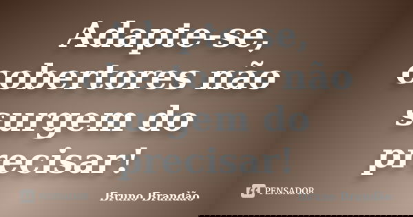 Adapte-se, cobertores não surgem do precisar!... Frase de Bruno Brandão.