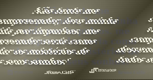 Não tente me compreender, levo minha vida por impulsos. me compreender seria como desvendar os mistérios de todos os seus sonhos!... Frase de Bruno Caffé.
