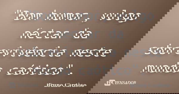"Bom humor, vulgo néctar da sobrevivência neste mundo caótico".... Frase de Bruno Cardoso.