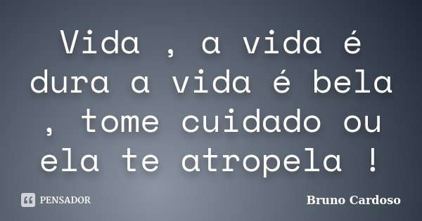 Vida , a vida é dura a vida é bela , tome cuidado ou ela te atropela !... Frase de Bruno Cardoso.