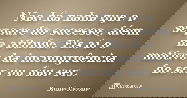 Não há nada que o separe do sucesso, além da atitude. Eis aí o motivo da incongruência do ser ou não ser.... Frase de Bruno Ciccone.
