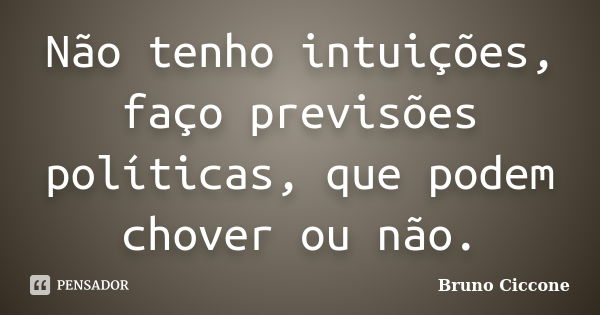 Não tenho intuições, faço previsões políticas, que podem chover ou não.... Frase de Bruno Ciccone.