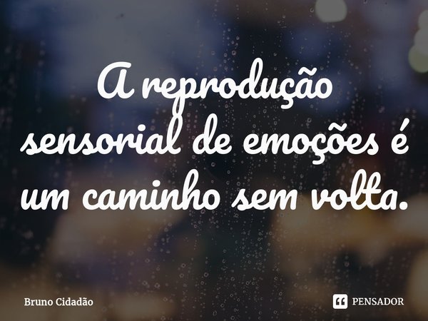 ⁠A reprodução sensorial de emoções é um caminho sem volta.... Frase de Bruno Cidadão.