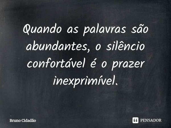 ⁠Quando as palavras são abundantes, o silêncio confortável é o prazer inexprimível.... Frase de Bruno Cidadão.