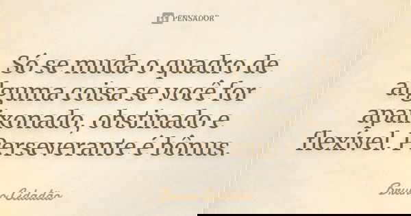 Só se muda o quadro de alguma coisa se você for apaixonado, obstinado e flexível. Perseverante é bônus.... Frase de Bruno Cidadão.