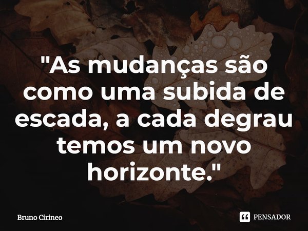 "As mudanças são como uma subida de escada, a cada degrau temos um novo horizonte.⁠"... Frase de Bruno Cirineo.