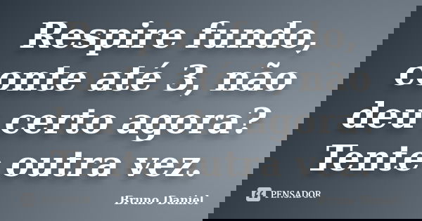 Respire fundo, conte até 3, não deu certo agora? Tente outra vez.... Frase de Bruno Daniel.