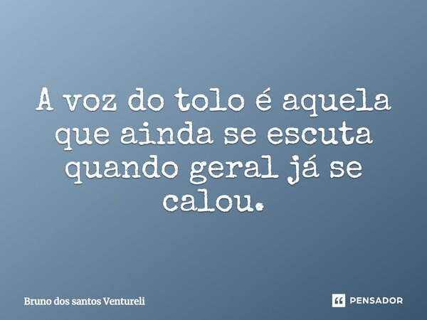 ⁠A voz do tolo é aquela que ainda se escuta quando geral já se calou.... Frase de Bruno dos santos Ventureli.