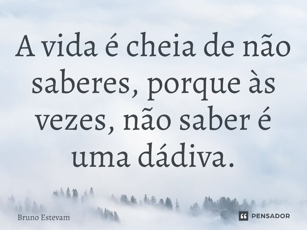 ⁠A vida é cheia de não saberes, porque às vezes, não saber é uma dádiva.... Frase de bruno estevam.