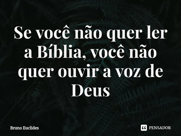 ⁠Se você não quer ler a Bíblia, você não quer ouvir a voz de Deus... Frase de Bruno Euclides.