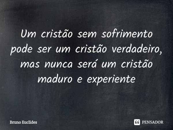 ⁠Um cristão sem sofrimento pode ser um cristão verdadeiro, mas nunca será um cristão maduro e experiente... Frase de Bruno Euclides.