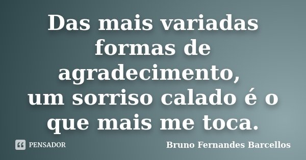 Das mais variadas formas de agradecimento, um sorriso calado é o que mais me toca.... Frase de Bruno Fernandes Barcellos.