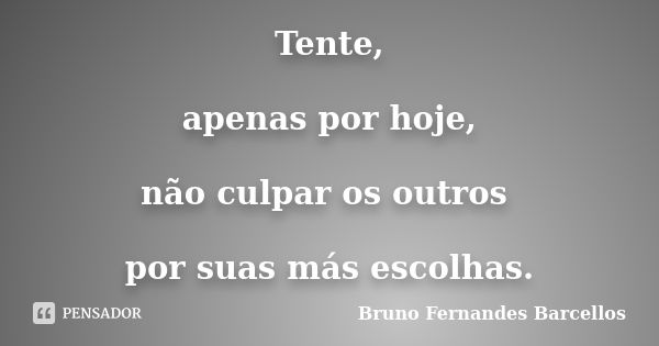 Tente, apenas por hoje, não culpar os outros por suas más escolhas.... Frase de Bruno Fernandes Barcellos.