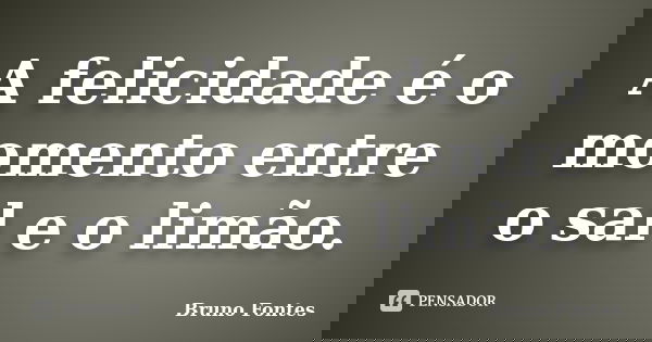 A felicidade é o momento entre o sal e o limão.... Frase de Bruno Fontes.