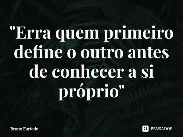 "Erra quem primeiro define o outro antes de conhecer a si próprio"⁠... Frase de Bruno Furtado.