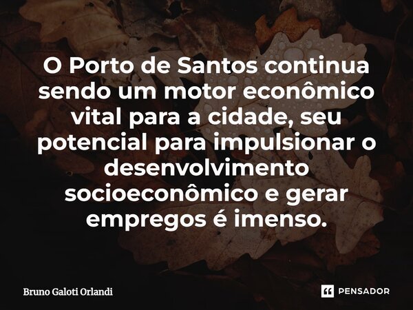 ⁠O Porto de Santos continua sendo um motor econômico vital para a cidade, seu potencial para impulsionar o desenvolvimento socioeconômico e gerar empregos é ime... Frase de Bruno Galoti Orlandi.