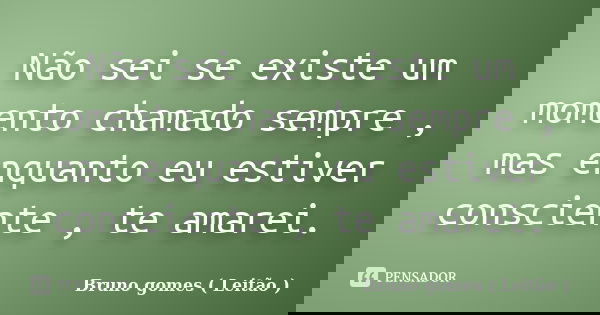 Não sei se existe um momento chamado sempre , mas enquanto eu estiver consciente , te amarei.... Frase de Bruno gomes ( Leitão ).