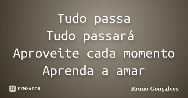 Tudo passa Tudo passará Aproveite cada momento Aprenda a amar... Frase de Bruno Gonçalves.