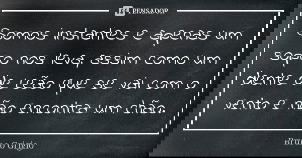 Somos instantes e apenas um sopro nos leva, assim como um dente de Leão que se vai com o vento e não encontra um chão.... Frase de Bruno Grigio.