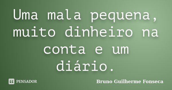 Uma mala pequena, muito dinheiro na conta e um diário.... Frase de Bruno Guilherme Fonseca.