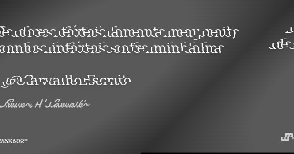 De dores férteis lamenta meu peito, de sonhos inférteis sofre minh'alma. @CarvalhoEscrito... Frase de Bruno H. Carvalho.