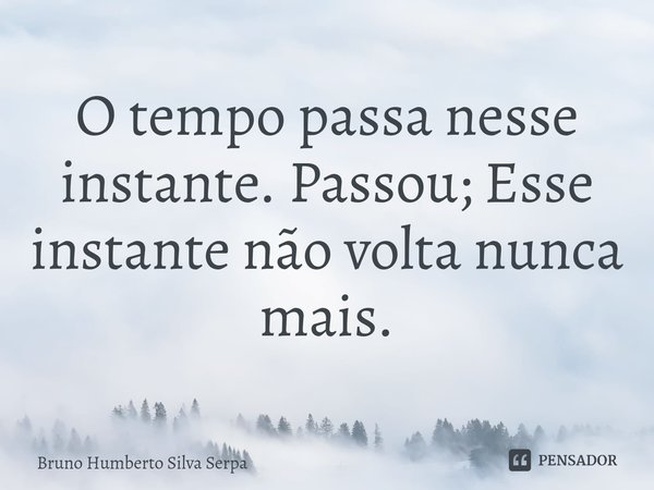 ⁠O tempo passa nesse instante. Passou; Esse instante não volta nunca mais.... Frase de Bruno Humberto Silva Serpa.